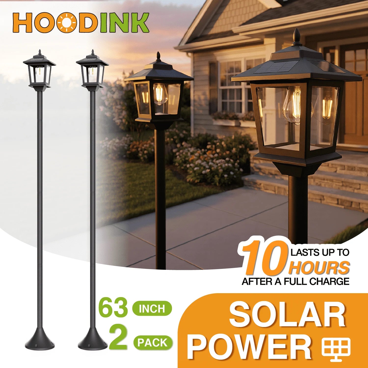 Hoodink 63-inch solar lamp posts, pack of two