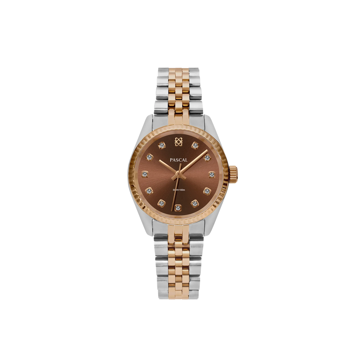 PASCAL Timeless Classic Diamond Watch with cocoa dial and two-tone bracelet