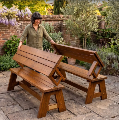 Convert-a-Bench Gen II XL Designer Series Bench-to-Table Modern Outdoor Patio Furniture Stool Chairs
