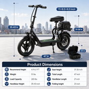 Lavelle 500W Electric Scooter with Seat – 48V Battery, 22 MPH