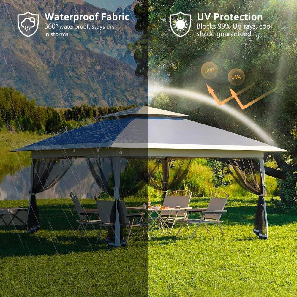 Pop-up gazebo with mesh netting and spacious interior