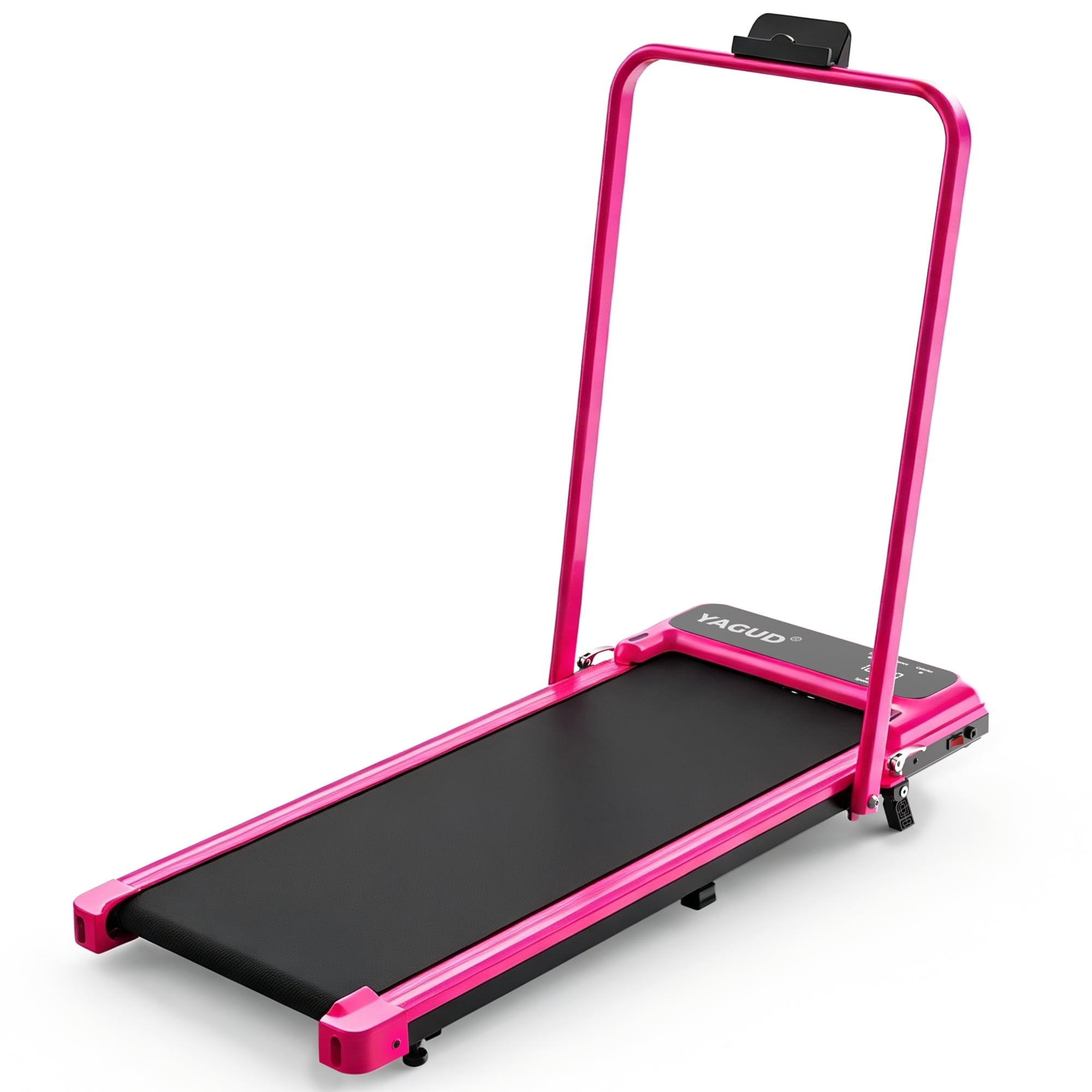 Pink YAGUD walking pad with the handrail raised